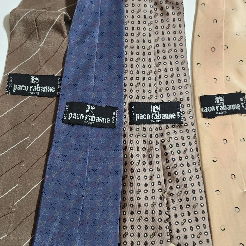 Lot 4x VTG Paco Rabanne Paris Men's Neck Ties Designer Handmade Italy 100%‎ Silk